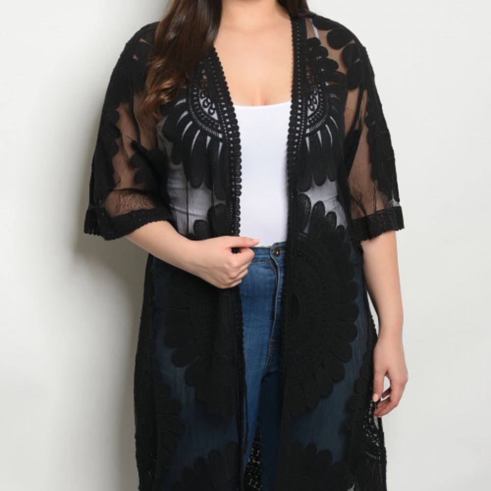 PLUS SIZE LACE & SHEER DUSTER/CARDIGAN - Picture 2 of 4